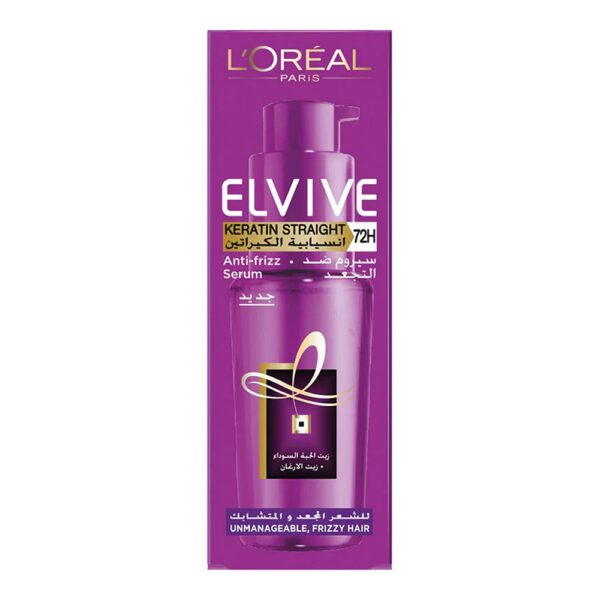 L'Oreal Paris Elvive Keratin Straight 72H Anti-Frizz Serum 50ml - Image 2