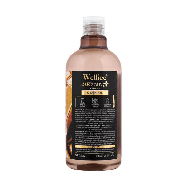 Wellice Professional 24K Gold Keratin Ampoule Care Serum Shampoo 500g - Image 2